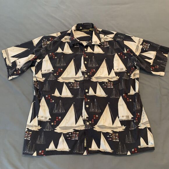 Other - Natural Issue Shirt Mens‎ 2XL Tall Navy Sailboat Button Front Short Sleeve Camp